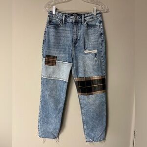 Hollister High Rise Mom Jeans With Plaid Patches‎
